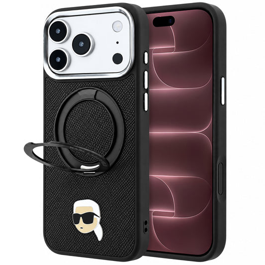 Custodia MagSafe per Apple iPhone 18 Pro Max / 17 Pro Max, Karl Lagerfeld, Ring Stand 360 Karl Pin, nera