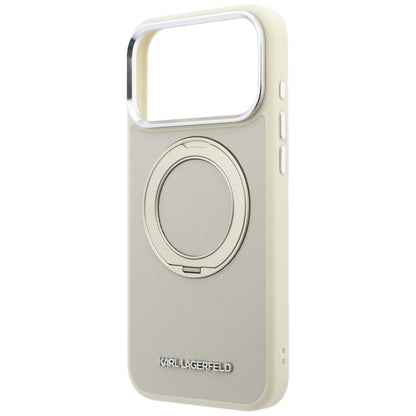 MagSafe Case for Apple iPhone 18 Pro Max / 17 Pro Max, Karl Lagerfeld, Ring Stand 360 Saffiano, Beige