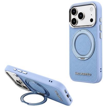 Custodia MagSafe per Apple iPhone 18 Pro Max / 17 Pro Max, Karl Lagerfeld, Ring Stand 360 Saffiano, Blu