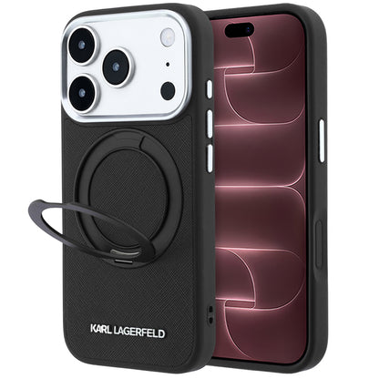Custodia MagSafe per Apple iPhone 18 Pro Max / 17 Pro Max, Karl Lagerfeld, Ring Stand 360 Saffiano, Nera