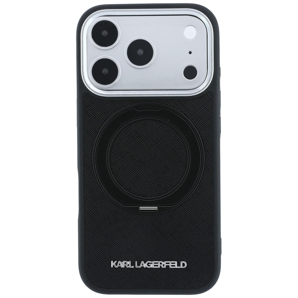 Custodia MagSafe per Apple iPhone 18 Pro Max / 17 Pro Max, Karl Lagerfeld, Ring Stand 360 Saffiano, Nera