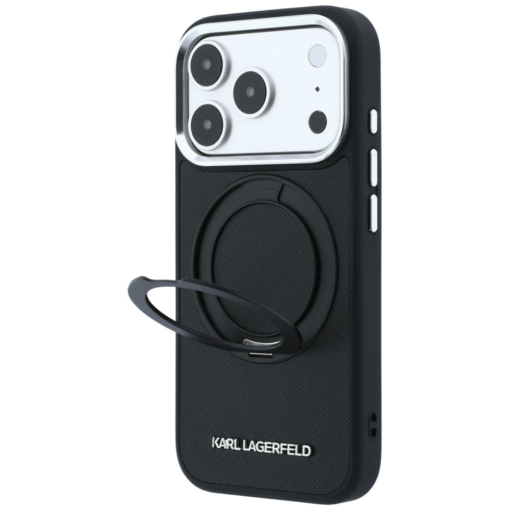 Custodia MagSafe per Apple iPhone 18 Pro Max / 17 Pro Max, Karl Lagerfeld, Ring Stand 360 Saffiano, Nera