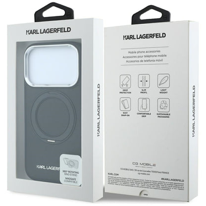 Custodia MagSafe per Apple iPhone 18 Pro Max / 17 Pro Max, Karl Lagerfeld, Ring Stand 360 Saffiano, Nera