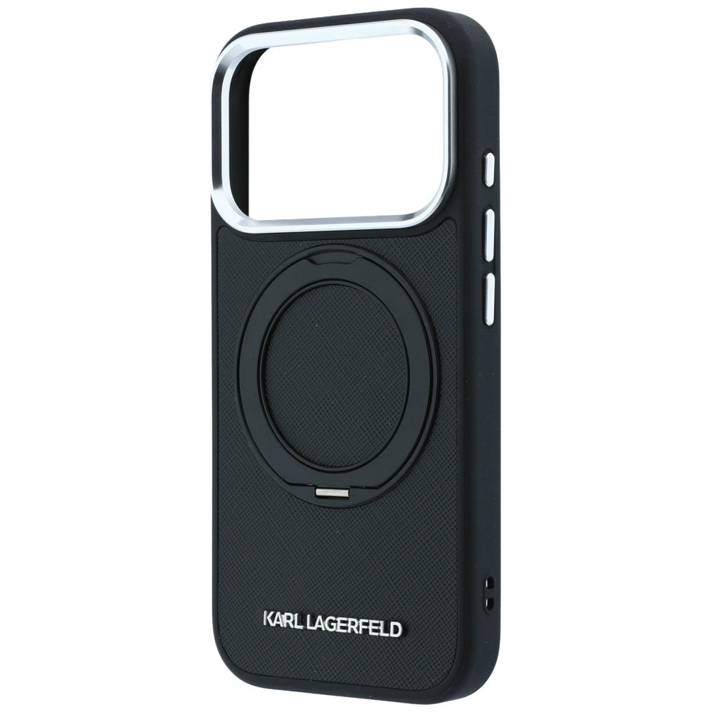 Custodia MagSafe per Apple iPhone 18 Pro Max / 17 Pro Max, Karl Lagerfeld, Ring Stand 360 Saffiano, Nera