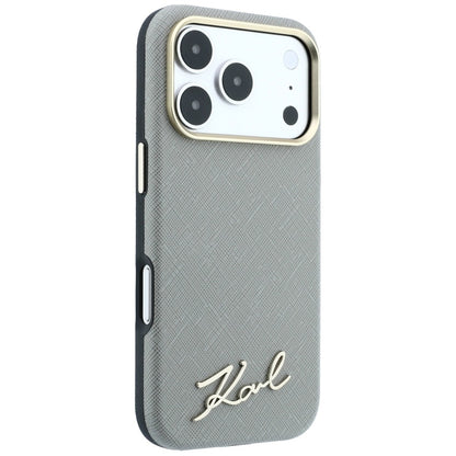 Custodia MagSafe per Apple iPhone 18 Pro Max / 17 Pro Max, Karl Lagerfeld, Saffiano Small Script Metal Logo, Beige