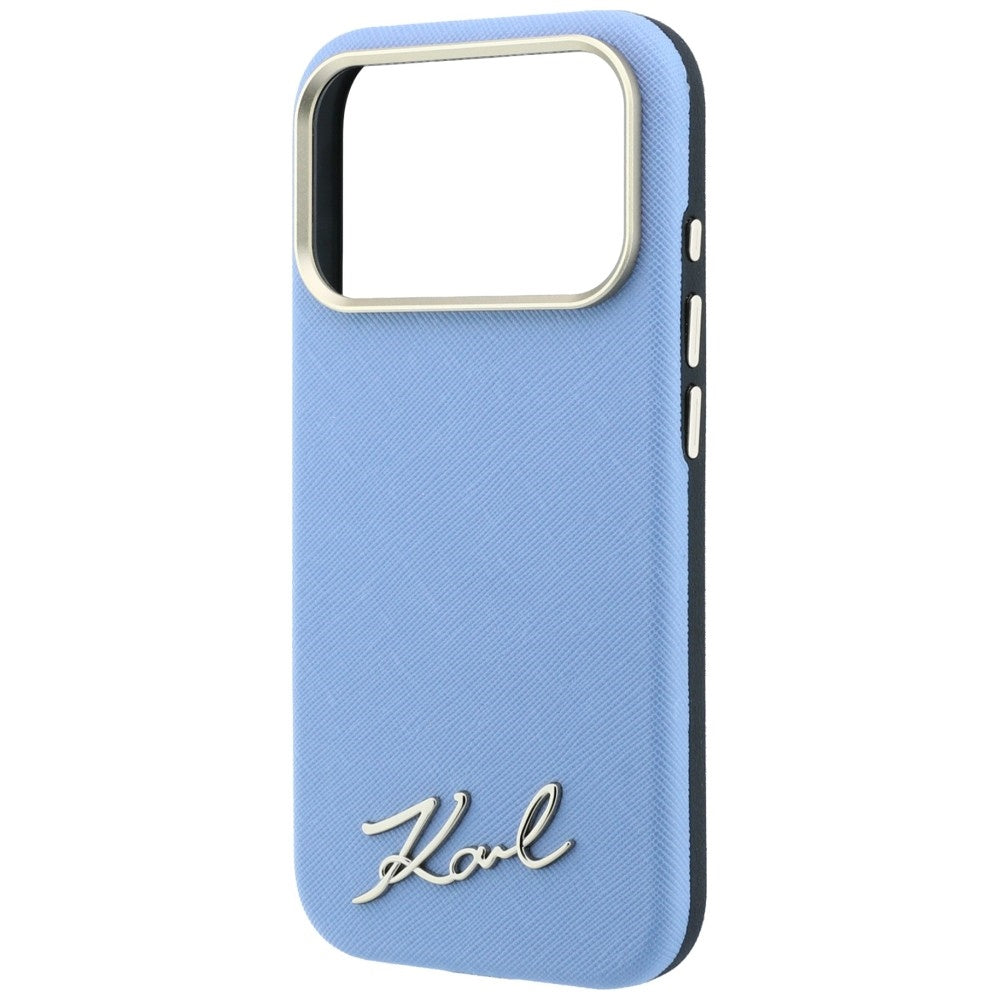 Custodia MagSafe per Apple iPhone 18 Pro Max / 17 Pro Max, Karl Lagerfeld, Saffiano Small Script Metal Logo, Bleu
