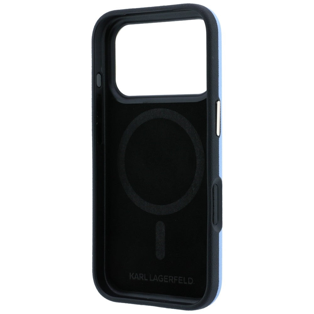 Custodia MagSafe per Apple iPhone 18 Pro Max / 17 Pro Max, Karl Lagerfeld, Saffiano Small Script Metal Logo, Bleu