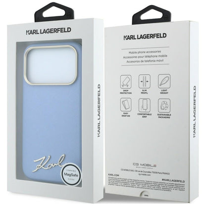 Custodia MagSafe per Apple iPhone 18 Pro Max / 17 Pro Max, Karl Lagerfeld, Saffiano Small Script Metal Logo, Bleu