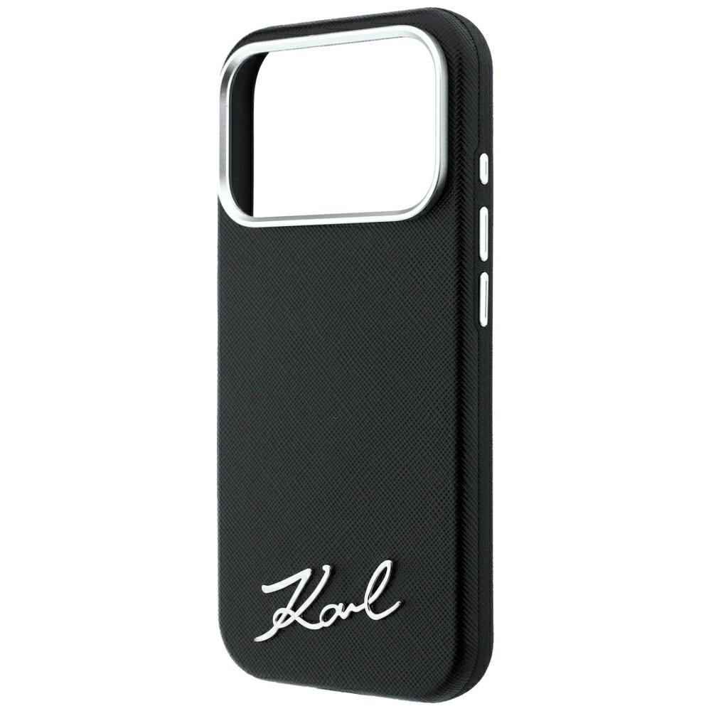 Custodia MagSafe per Apple iPhone 18 Pro Max / 17 Pro Max, Karl Lagerfeld, Saffiano Small Script Metal Logo, Nera