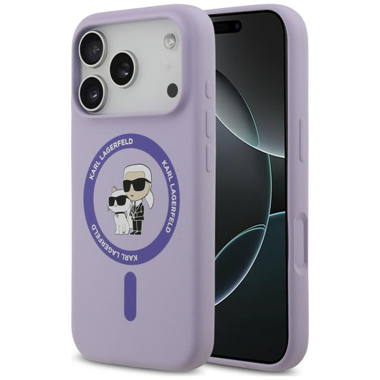 Custodia MagSafe per Apple iPhone 18 Pro Max / 17 Pro Max, Karl Lagerfeld, Silicone Ring Karl & Choupette, Viola