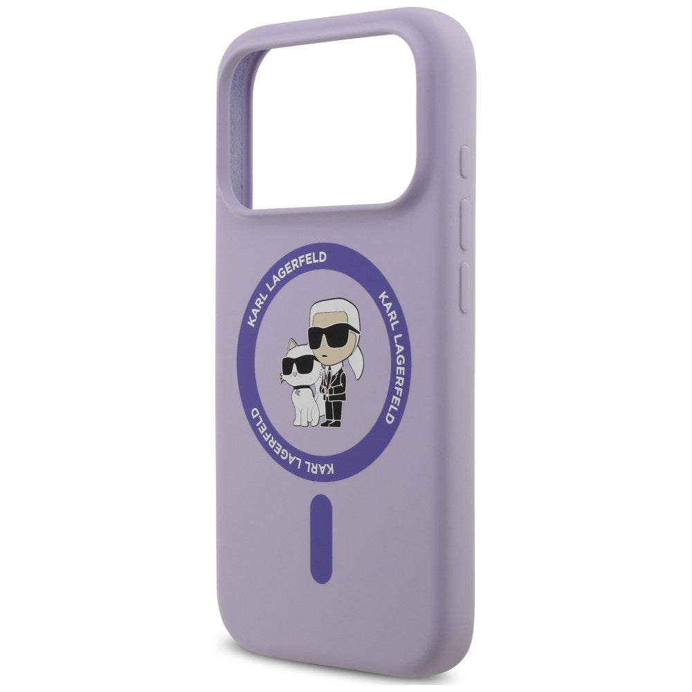 Custodia MagSafe per Apple iPhone 18 Pro Max / 17 Pro Max, Karl Lagerfeld, Silicone Ring Karl & Choupette, Viola