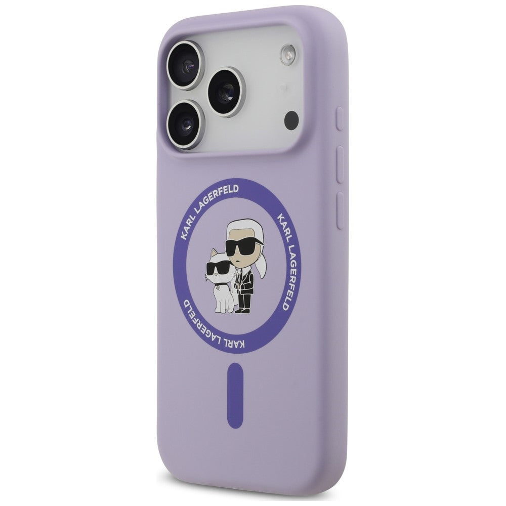 Custodia MagSafe per Apple iPhone 18 Pro Max / 17 Pro Max, Karl Lagerfeld, Silicone Ring Karl & Choupette, Viola