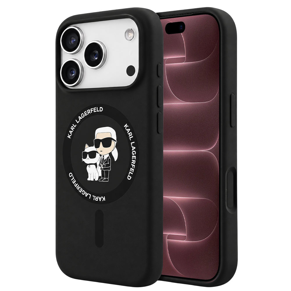 Custodia MagSafe per Apple iPhone 18 Pro Max / 17 Pro Max, Karl Lagerfeld, Silicone Ring Karl & Choupette, nera
