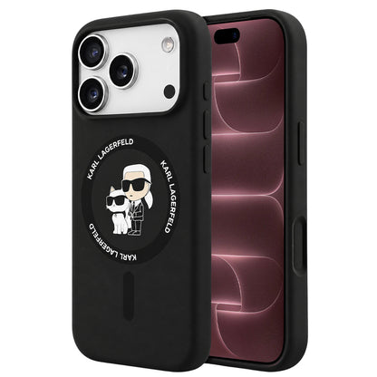 Custodia MagSafe per Apple iPhone 18 Pro Max / 17 Pro Max, Karl Lagerfeld, Silicone Ring Karl & Choupette, nera