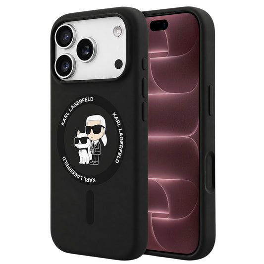 Custodia MagSafe per Apple iPhone 18 Pro Max / 17 Pro Max, Karl Lagerfeld, Silicone Ring Karl & Choupette, nera
