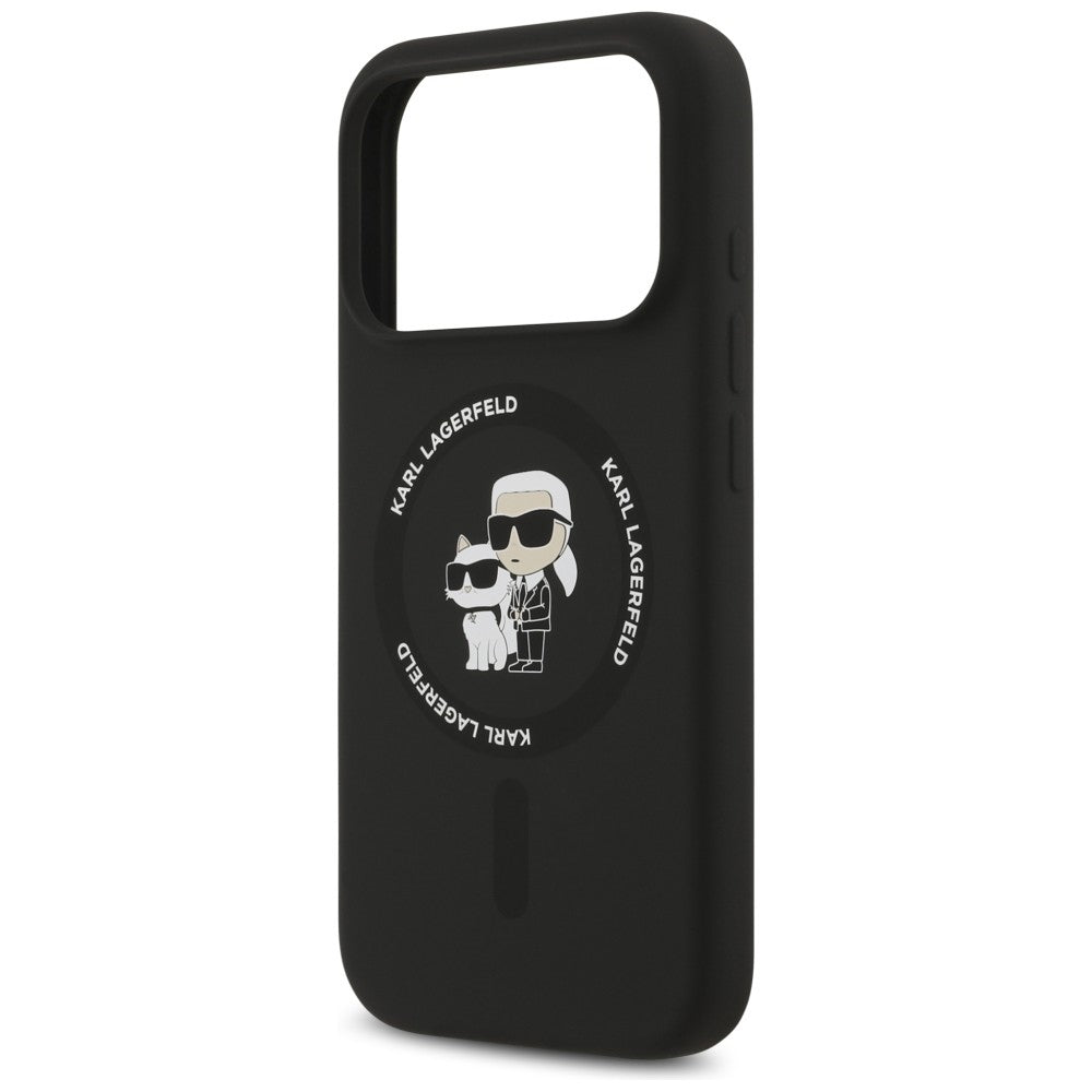 Custodia MagSafe per Apple iPhone 18 Pro Max / 17 Pro Max, Karl Lagerfeld, Silicone Ring Karl & Choupette, nera