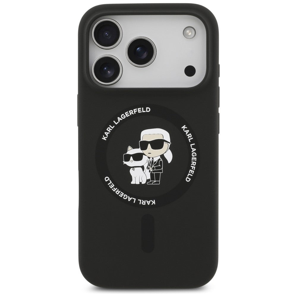 Custodia MagSafe per Apple iPhone 18 Pro Max / 17 Pro Max, Karl Lagerfeld, Silicone Ring Karl & Choupette, nera