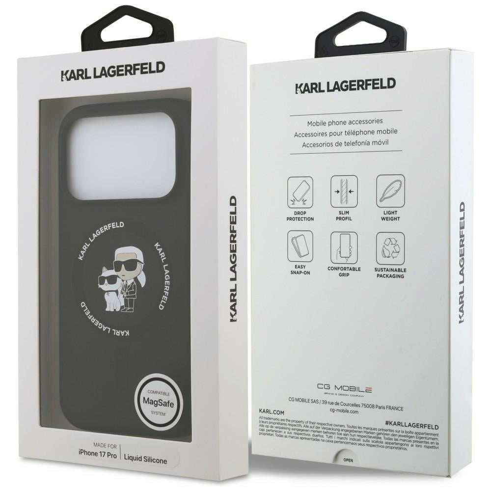 Custodia MagSafe per Apple iPhone 18 Pro Max / 17 Pro Max, Karl Lagerfeld, Silicone Ring Karl & Choupette, nera