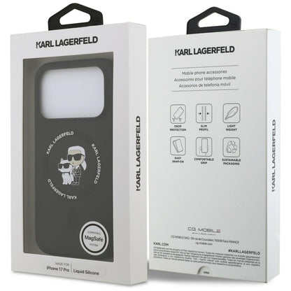 Custodia MagSafe per Apple iPhone 18 Pro Max / 17 Pro Max, Karl Lagerfeld, Silicone Ring Karl & Choupette, nera
