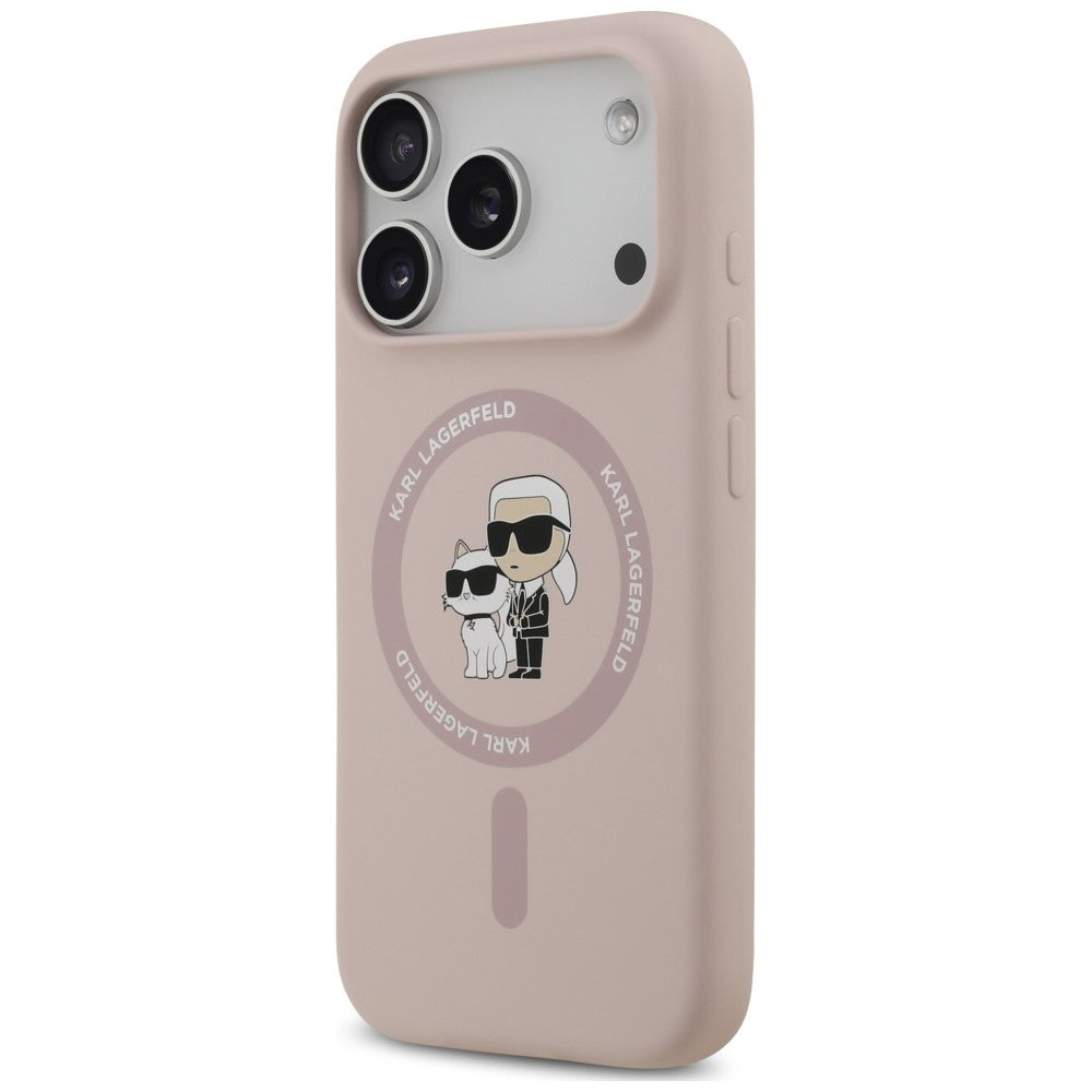 Custodia MagSafe per Apple iPhone 18 Pro Max / 17 Pro Max, Karl Lagerfeld, Silicone Ring Karl & Choupette, rosa
