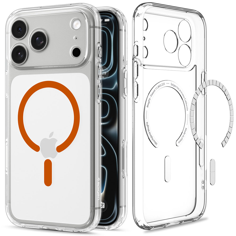 Custodia MagSafe per Apple iPhone 18 Pro Max / 17 Pro Max, Spigen, Ultra Hybrid, Trasparente Arancione ACS12122