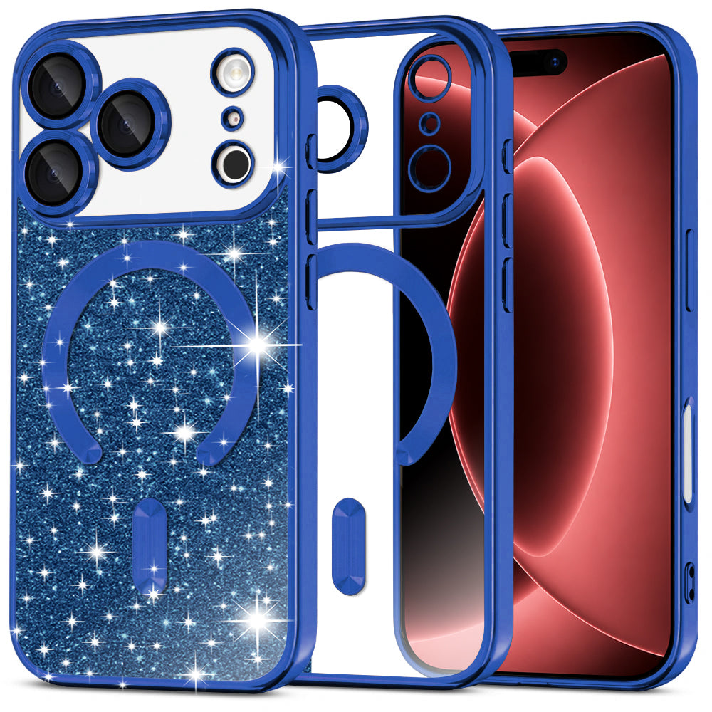 Custodia MagSafe per Apple iPhone 18 Pro Max / 17 Pro Max, Techsuit, Luxury Glitter, Blu Scuro