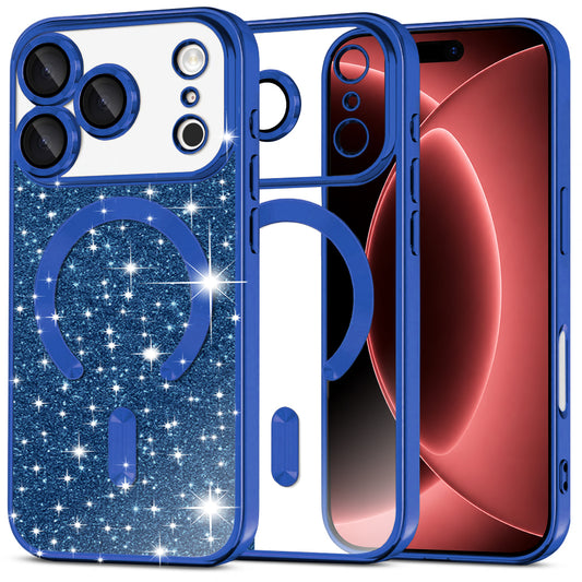 Custodia MagSafe per Apple iPhone 18 Pro Max / 17 Pro Max, Techsuit, Luxury Glitter, Blu Scuro