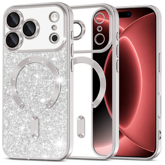 Custodia MagSafe per Apple iPhone 18 Pro Max / 17 Pro Max, Techsuit, Luxury Glitter, Argento