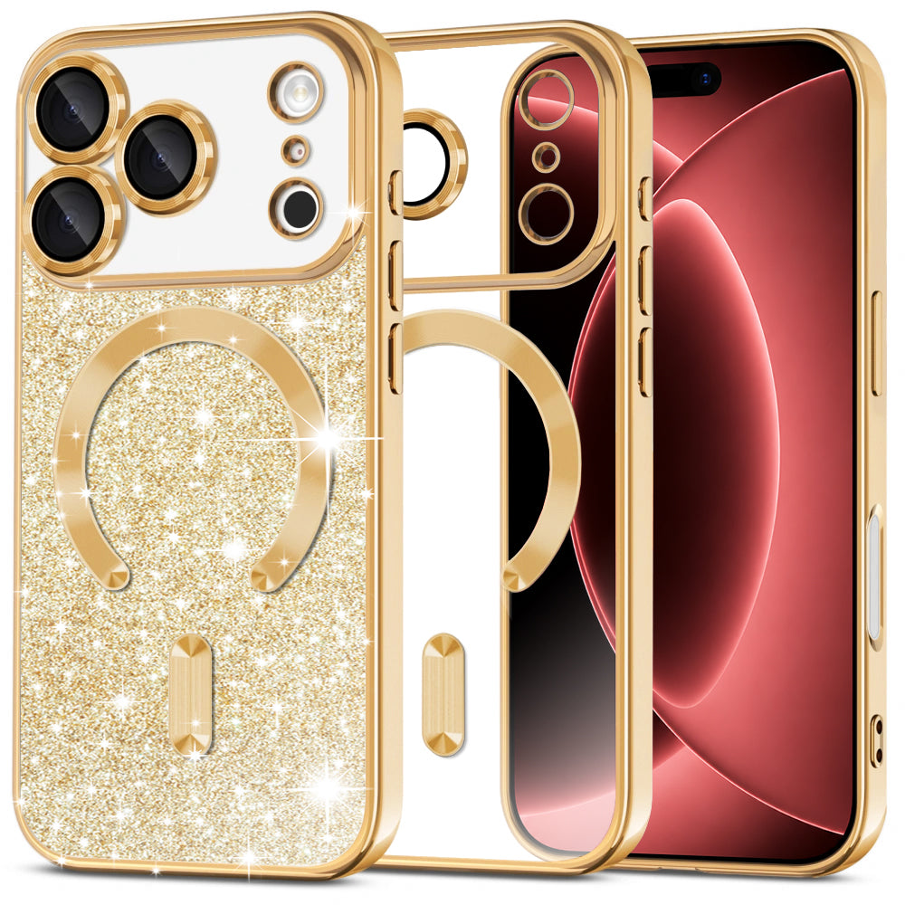 Custodia MagSafe per Apple iPhone 18 Pro Max / 17 Pro Max, Techsuit, Luxury Glitter, Dorata