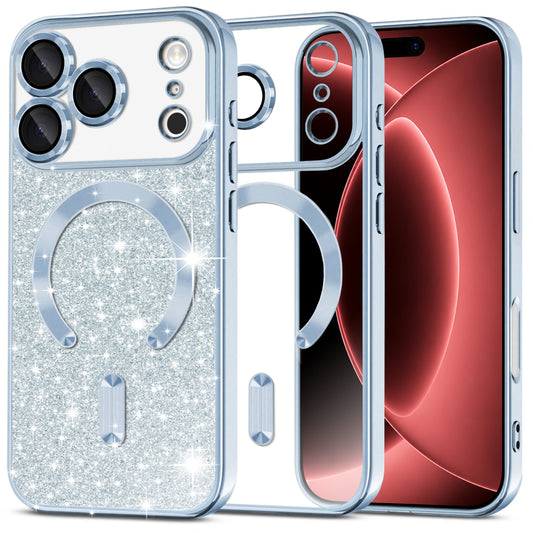 Custodia MagSafe per Apple iPhone 18 Pro Max / 17 Pro Max, Techsuit, Luxury Glitter, Blu
