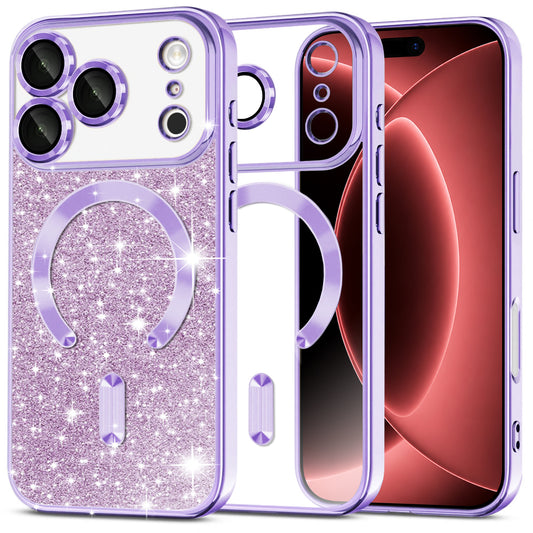 Custodia MagSafe per Apple iPhone 18 Pro Max / 17 Pro Max, Techsuit, Luxury Glitter, Viola Chiaro
