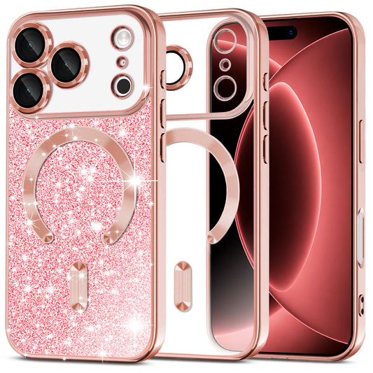 Custodia MagSafe per Apple iPhone 18 Pro Max / 17 Pro Max, Techsuit, Luxury Glitter, Rosa Dorato