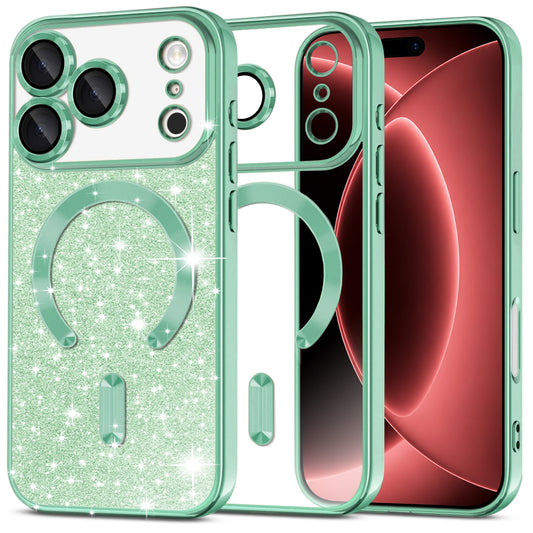 Custodia MagSafe per Apple iPhone 18 Pro Max / 17 Pro Max, Techsuit, Luxury Glitter, Verde Chiaro
