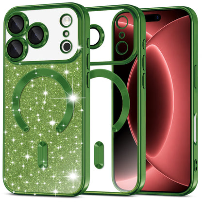 MagSafe Case for Apple iPhone 18 Pro Max / 17 Pro Max, Techsuit, Luxury Glitter, Dark Green