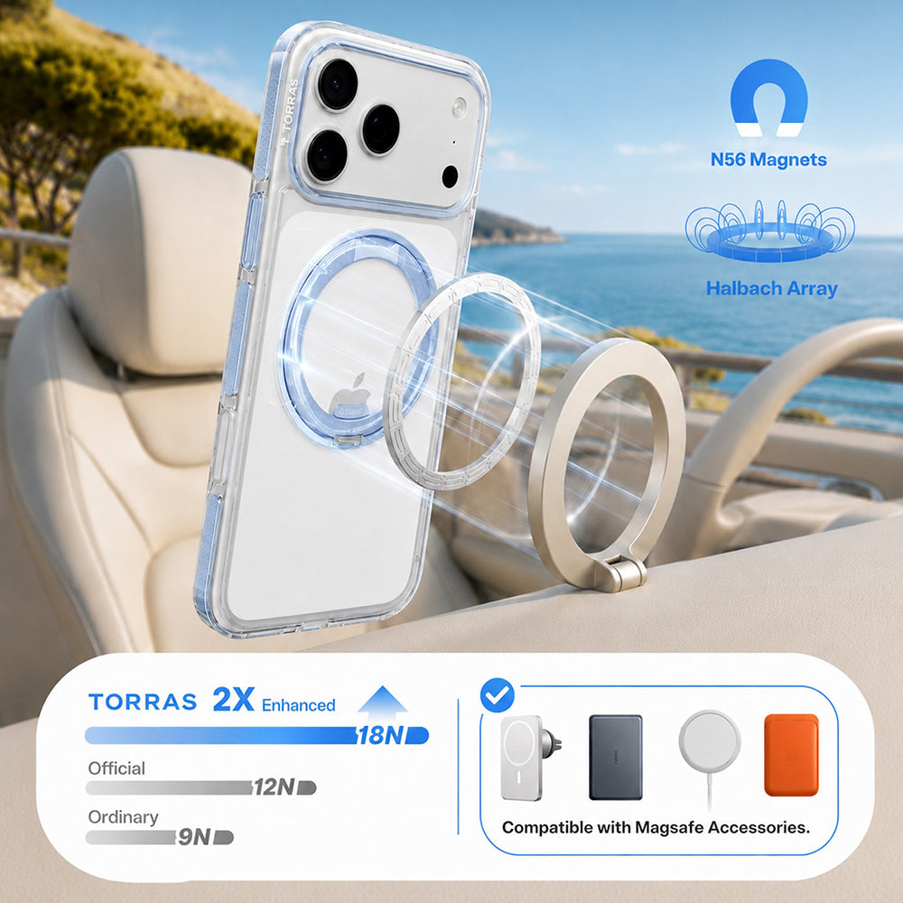Custodia MagSafe per Apple iPhone 18 Pro Max / 17 Pro Max, Torras, Ostand O3 Light, Blu