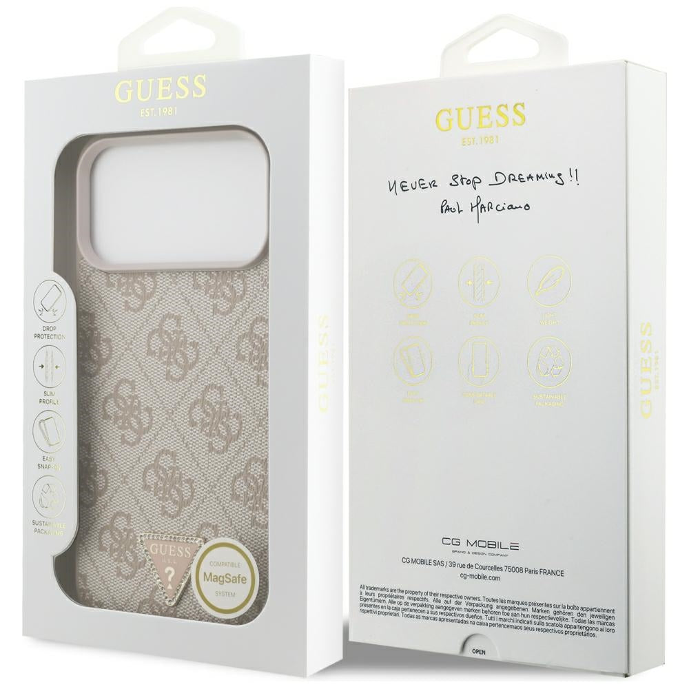 Custodia MagSafe per Apple iPhone 18 Pro Max, Guess, 4G Triangle Strass, Rosa