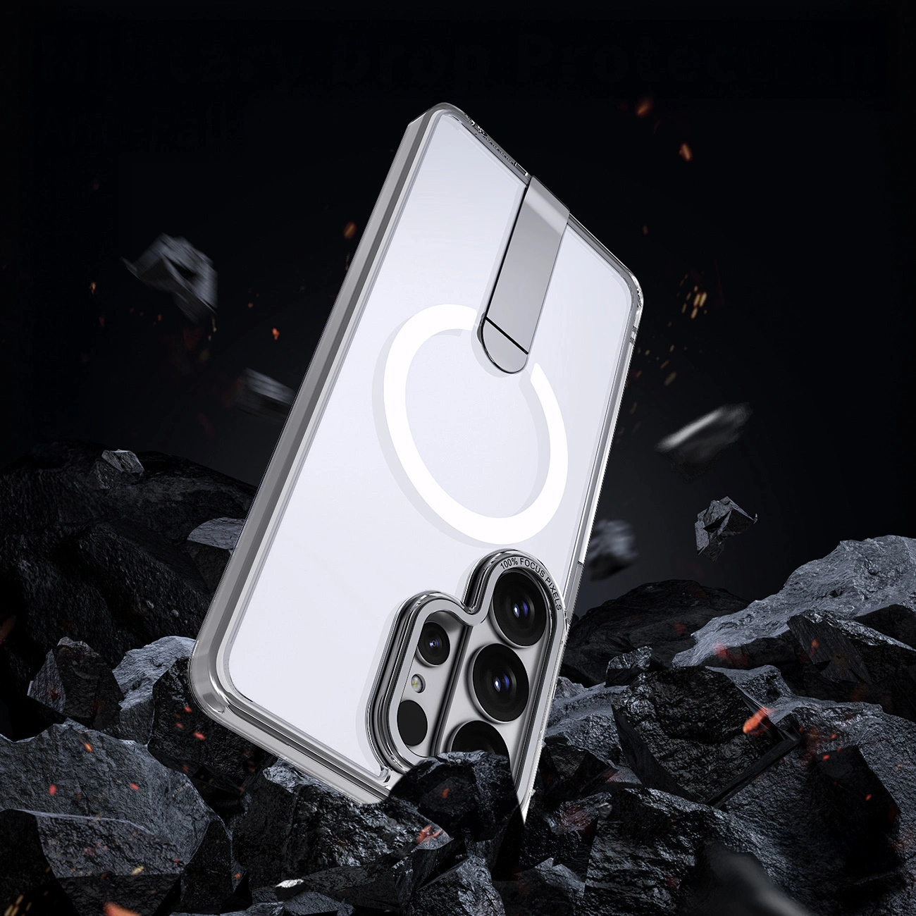 Custodia MagSafe per Samsung Galaxy S26 S942, Hybrid Armor, X con Supporto, Trasparente