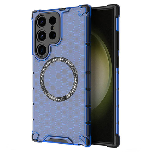 Custodia MagSafe per Samsung Galaxy S24 Ultra S928, Techsuit, HoneyComb Shield, Blu