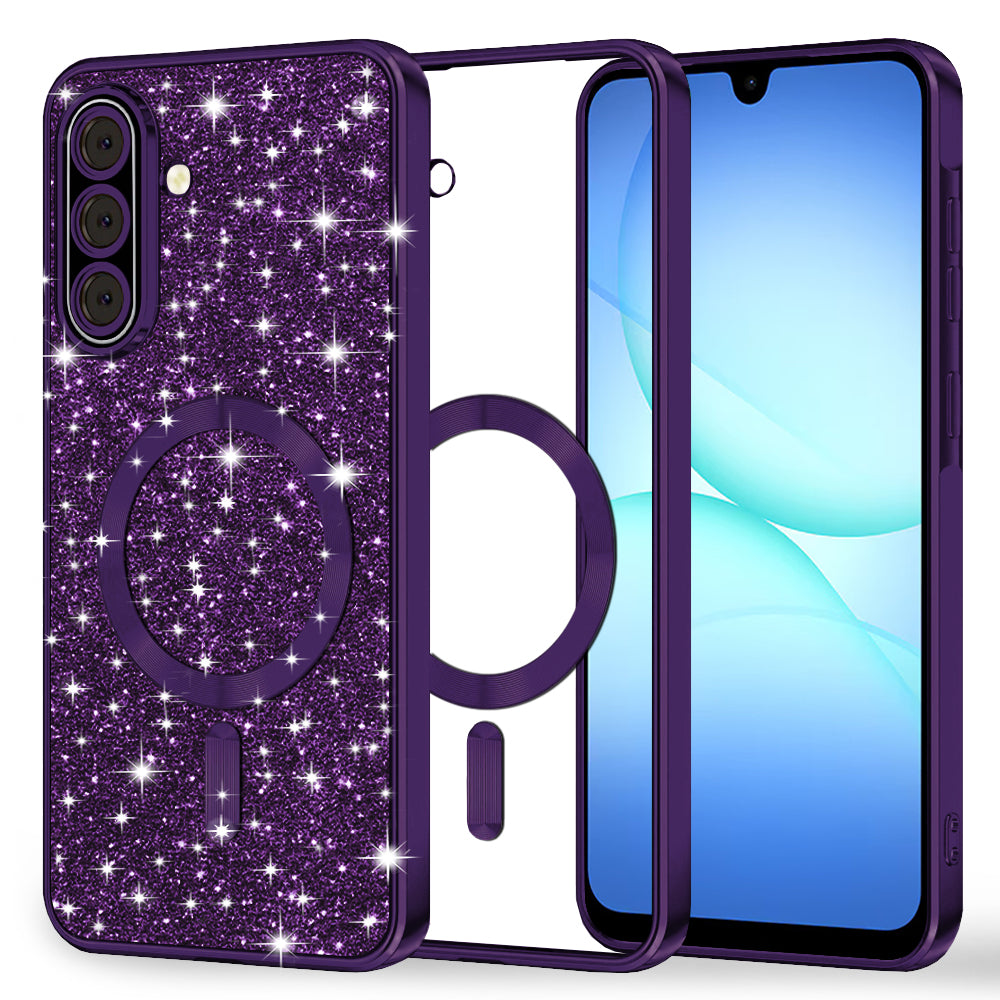 Custodia MagSafe per Samsung Galaxy A17 4G / A17 5G, Techsuit, Luxury Glitter, Viola Scuro