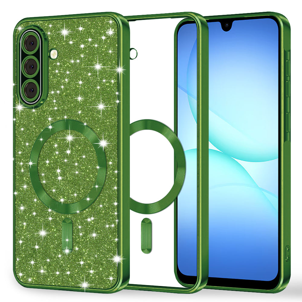 Custodia MagSafe per Samsung Galaxy A17 4G / A17 5G, Techsuit, Luxury Glitter, Verde Scuro