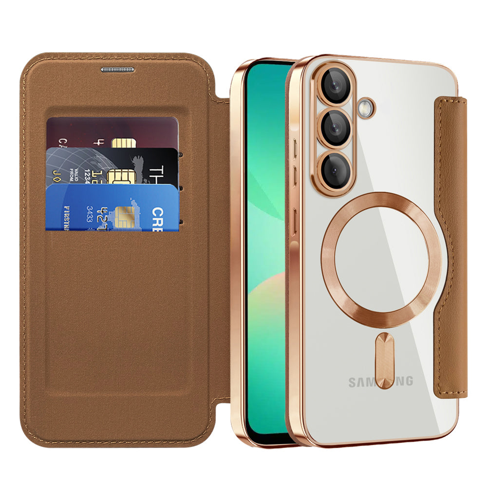 Custodia MagSafe per Samsung Galaxy A26 A266, Techsuit, SmartMag Book, Marrone