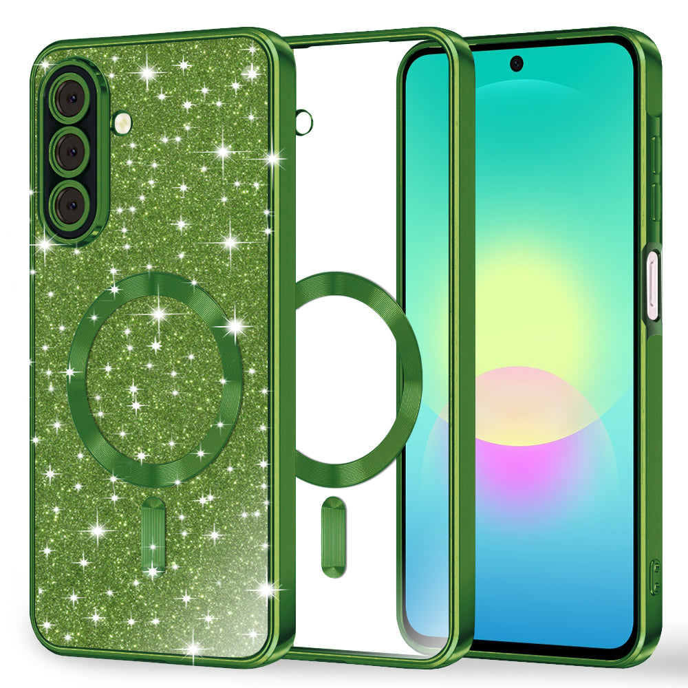 Custodia MagSafe per Samsung Galaxy A27 5G, Techsuit, Luxury Glitter, Verde Scuro
