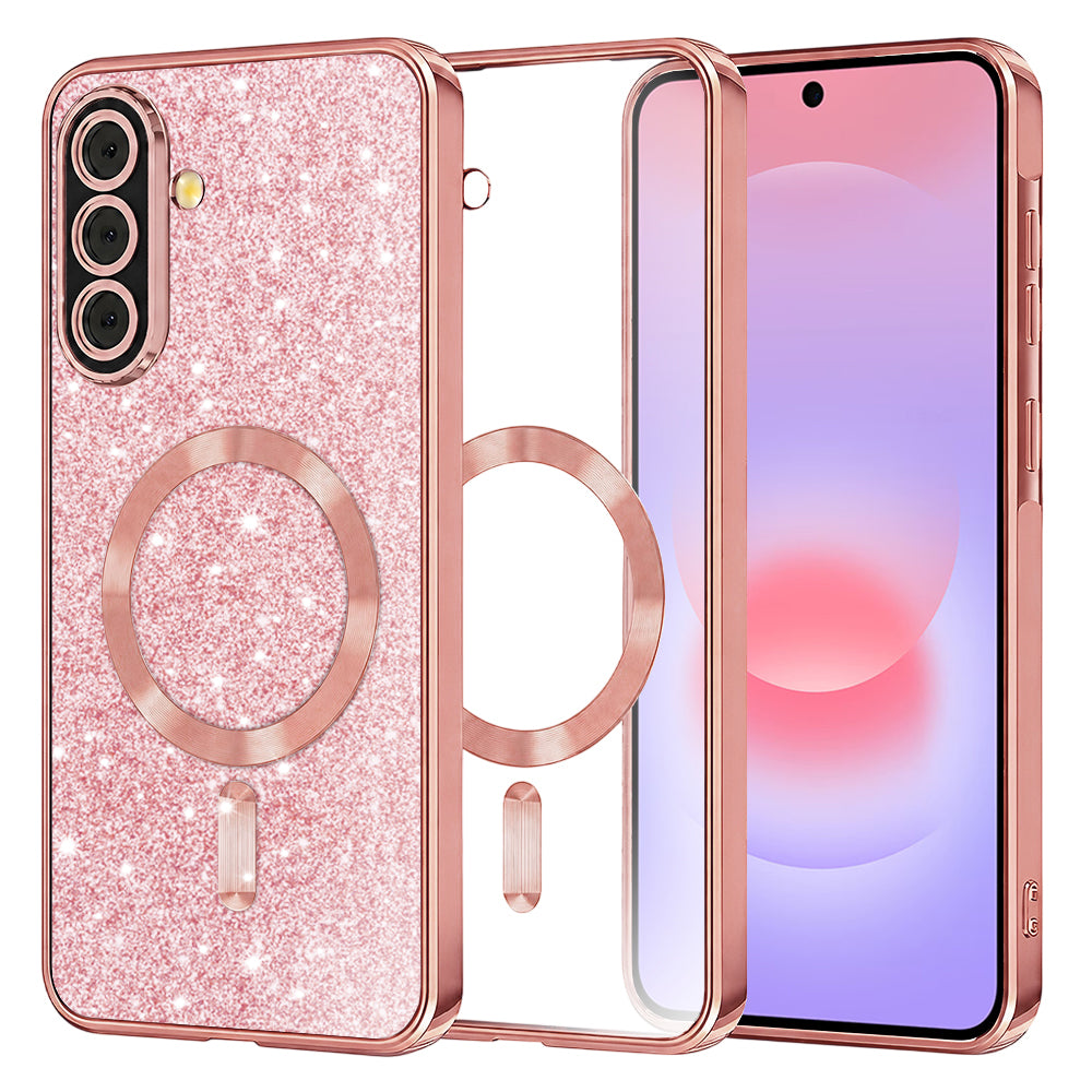 Custodia MagSafe per Samsung Galaxy A37 5G, Techsuit, Luxury Glitter, Rosa Dorato