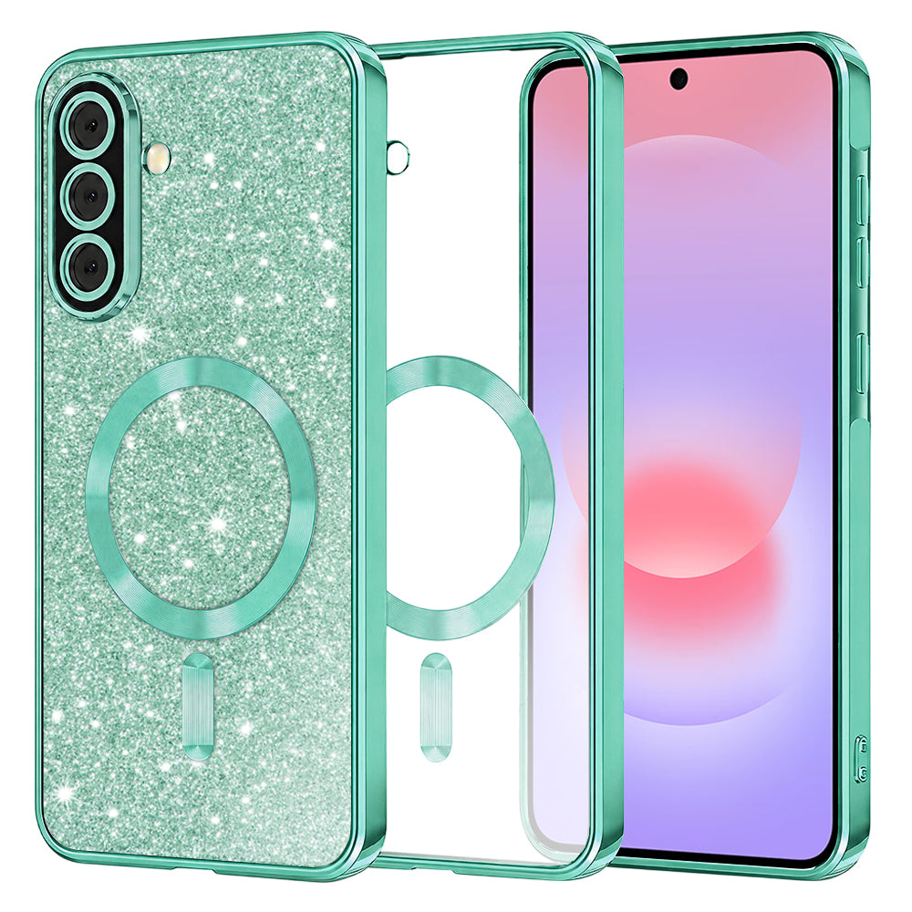 Custodia MagSafe per Samsung Galaxy A37 5G, Techsuit, Luxury Glitter, Verde Chiaro