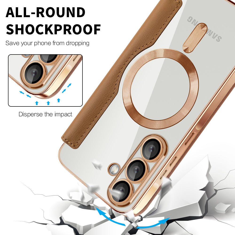 Custodia MagSafe per Samsung Galaxy A37 5G, Techsuit, SmartMag Book, Marrone