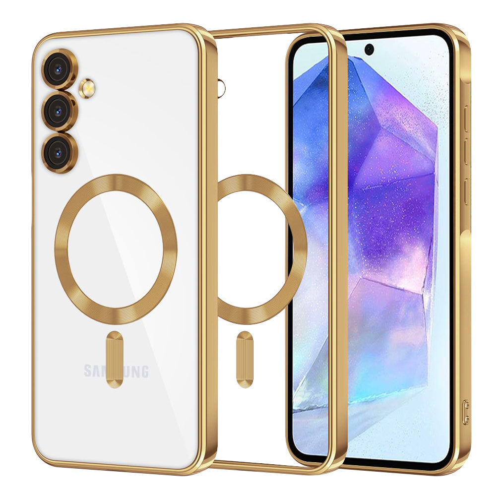 Custodia MagSafe per Samsung Galaxy A55 5G A556, Techsuit, Luxury Crystal, Dorata