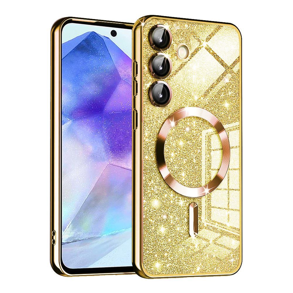 Custodia MagSafe per Samsung Galaxy A55 5G A556, Techsuit, Luxury Glitter, Dorata