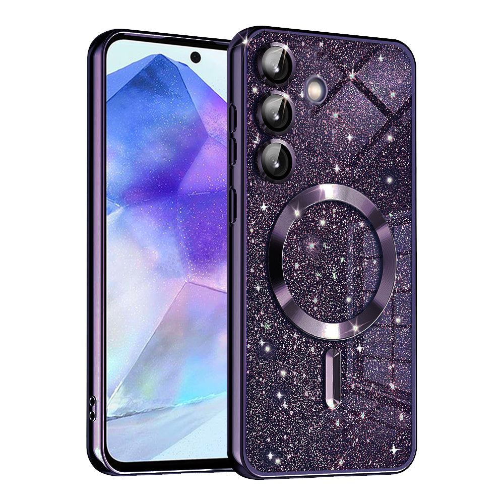Custodia MagSafe per Samsung Galaxy A55 5G A556, Techsuit, Luxury Glitter, Viola Scuro