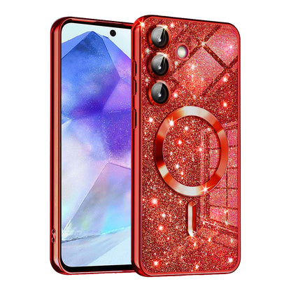 Custodia MagSafe per Samsung Galaxy A55 5G A556, Techsuit, Luxury Glitter, Rosa