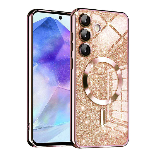 Custodia MagSafe per Samsung Galaxy A55 5G A556, Techsuit, Luxury Glitter, Rosa Dorato